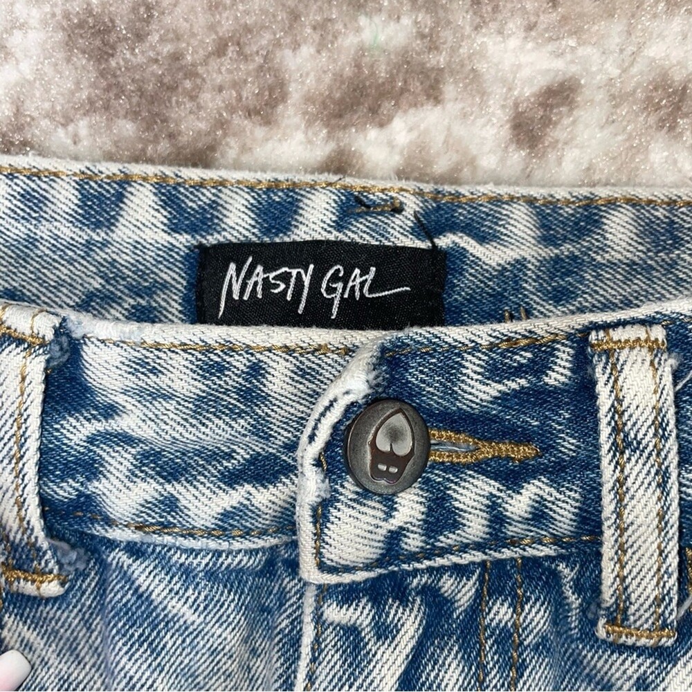 Nasty Gal jeans Split Hem Distressed Straight Leg Jeans US SZ 10 distressed acid - Picture 12 of 12